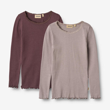 Wheat Main 2 Rib T-Shirt L/S Reese Jersey Tops and T-Shirts 9581 purple fudge