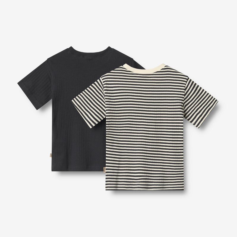 Wheat Main 2 Rib T-shirt S/S Fabian T-Shirt 9432 navy rib stripe