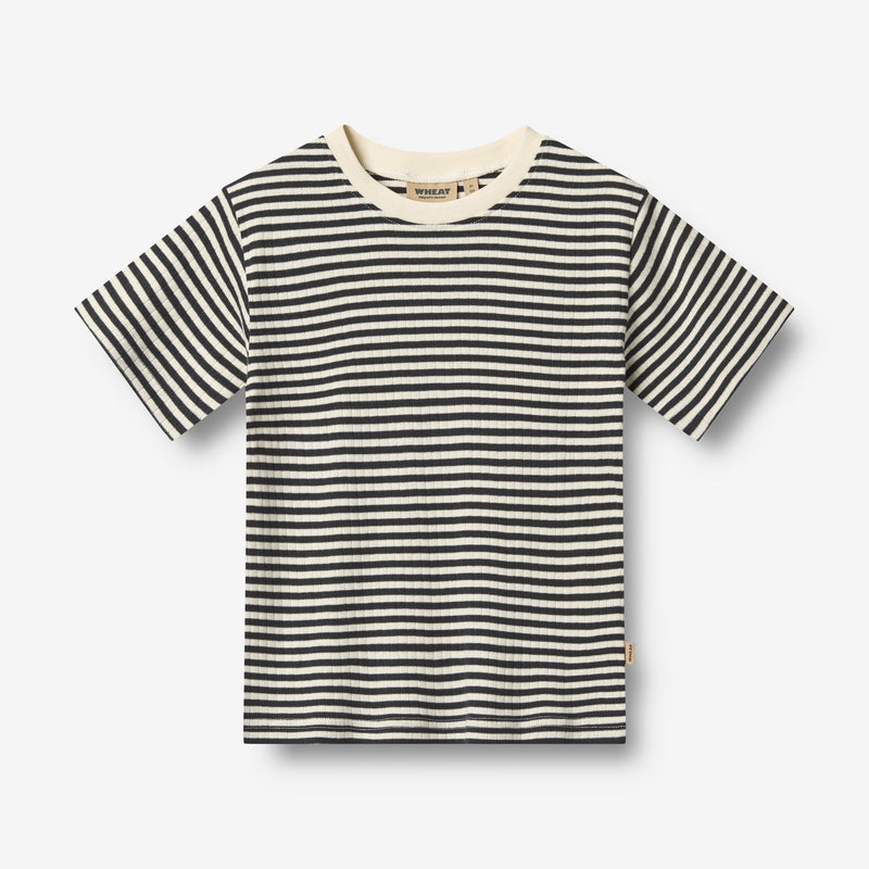 Wheat Main 2 Rib T-shirt S/S Fabian T-Shirt 9432 navy rib stripe