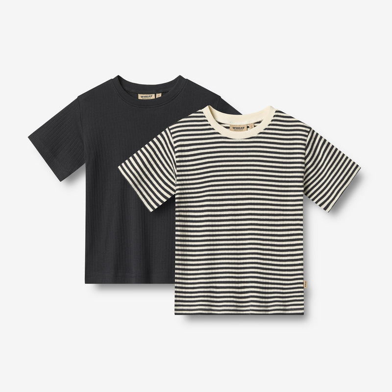 Wheat Main 2 Rib T-shirt S/S Fabian T-Shirt 9432 navy rib stripe
