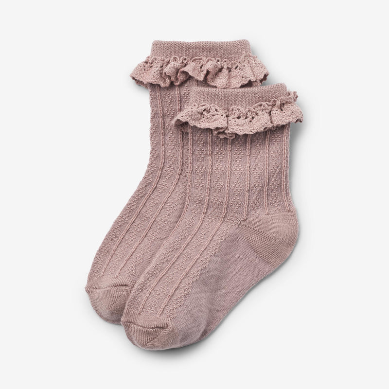 Wheat Main 2 pk Wool Lace Socks Nora Socks/Tights 1135 dry rose
