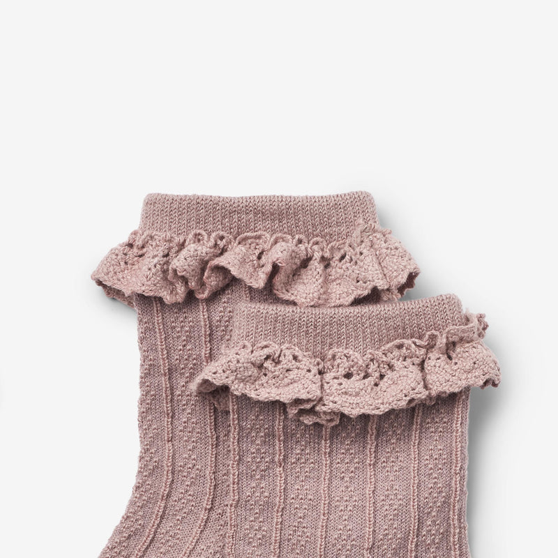 Wheat Main 2 pk Wool Lace Socks Nora Socks/Tights 1135 dry rose