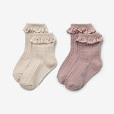 Wheat Main 2 pk Wool Lace Socks Nora Socks/Tights 1135 dry rose