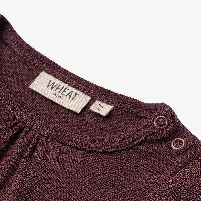 Wheat Wool Body Gatherings Wool LS | Baby Underwear/Bodies 2118 aubergine