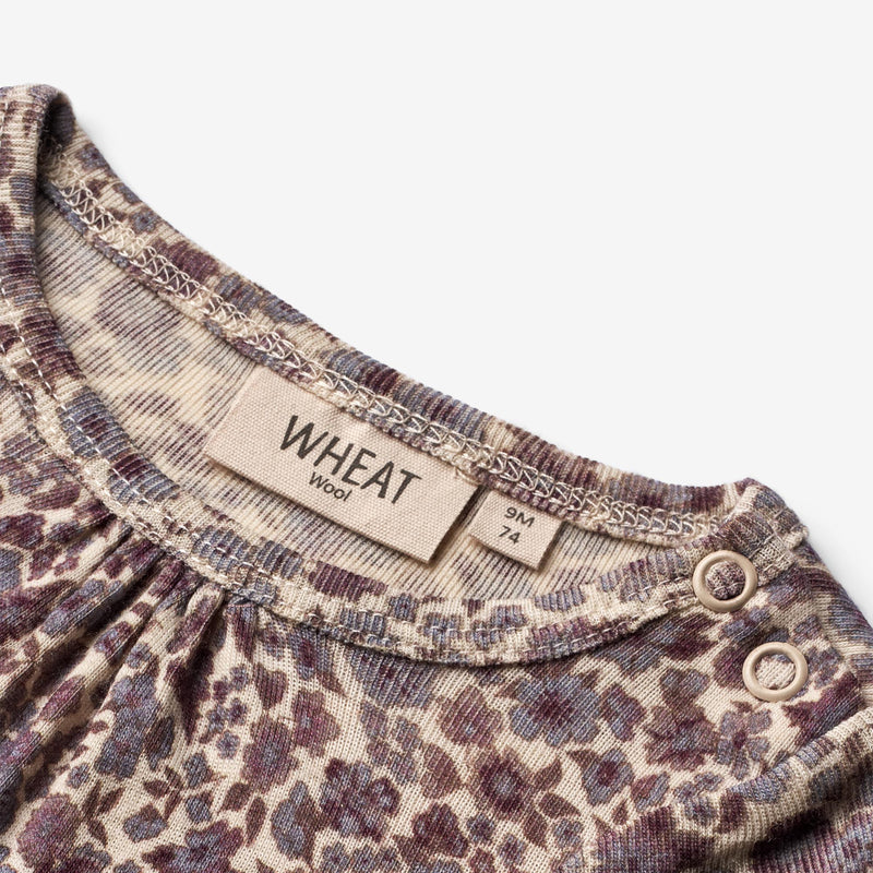 Wheat Wool Body Gatherings Wool LS | Baby Underwear/Bodies 1493 purple flowers