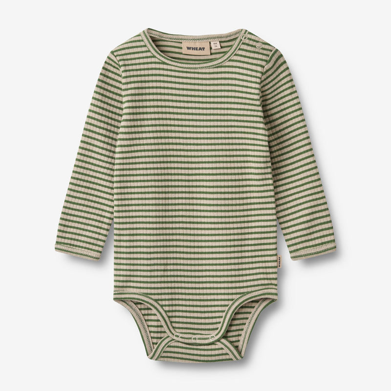 Wheat Main Body L/S Berti | Baby Underwear/Bodies 1142 elm green stripe