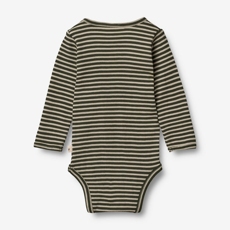 Wheat Wool Body Plain Wool LS | Baby Underwear/Bodies 4142 green stripe