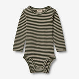 Wheat Wool Body Plain Wool LS | Baby Underwear/Bodies 4142 green stripe