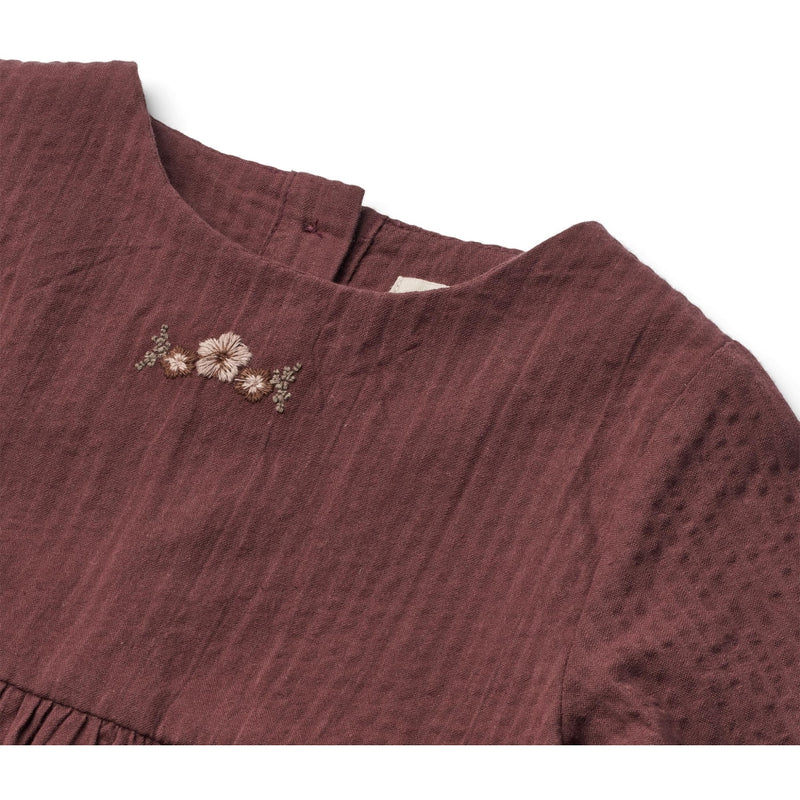 Wheat Main Dress Gunvor Embroidery | Baby Dresses 2118 aubergine