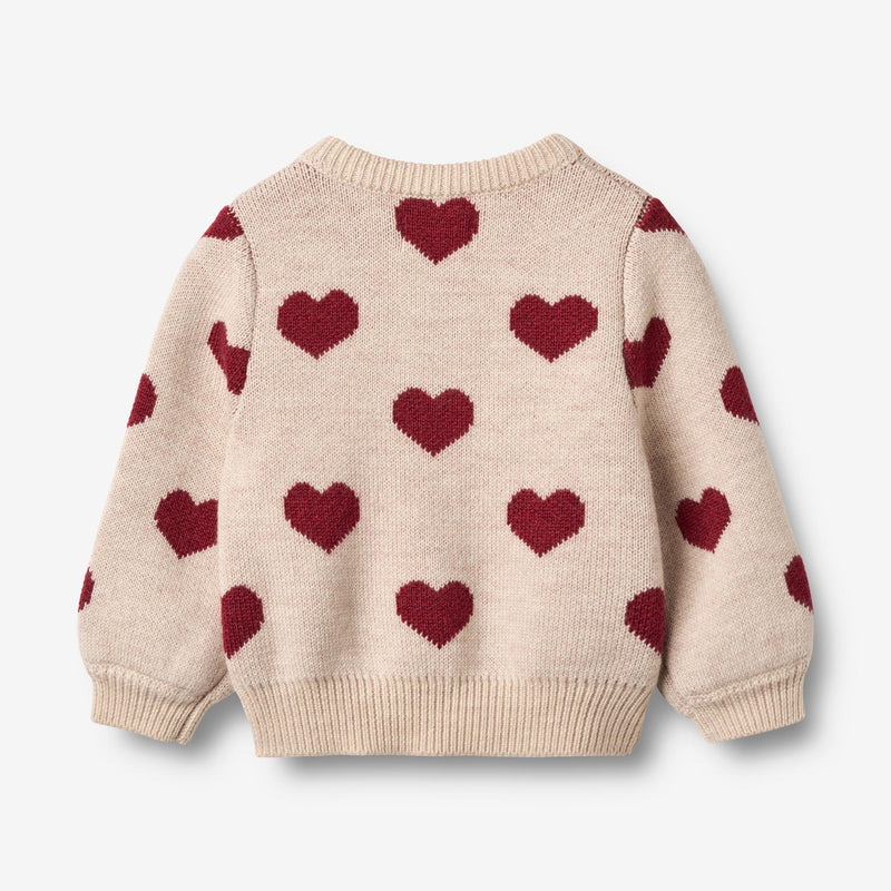 Wheat Main Jacquard Cardigan Hearts Knitted Tops 9562 offwhite melange