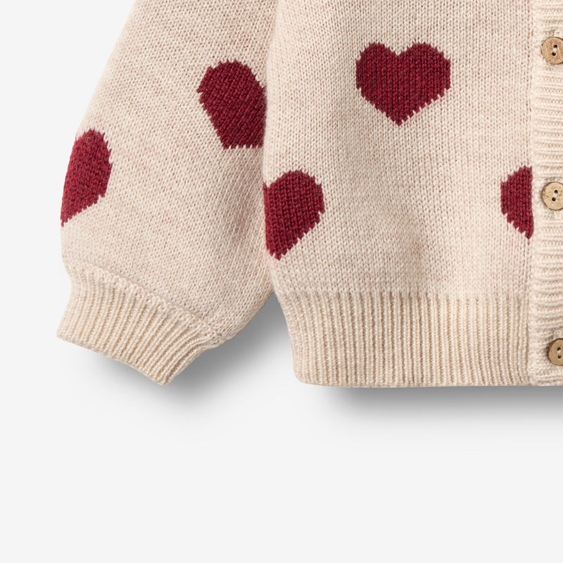 Wheat Main Jacquard Cardigan Hearts Knitted Tops 9562 offwhite melange
