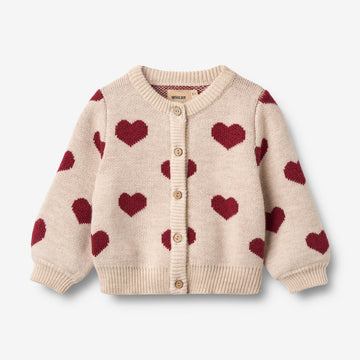 Wheat Main Jacquard Cardigan Hearts Knitted Tops 9562 offwhite melange