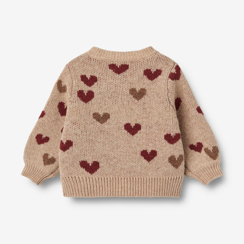 Wheat Main Jacquard Cardigan Hearts Knitted Tops 3191 offwhite