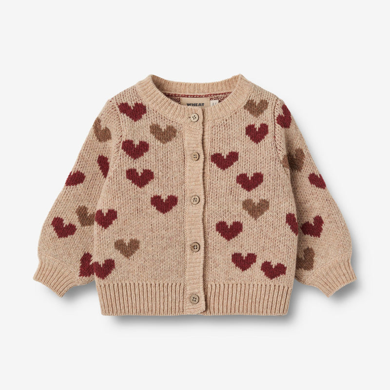 Wheat Main Jacquard Cardigan Hearts Knitted Tops 3191 offwhite