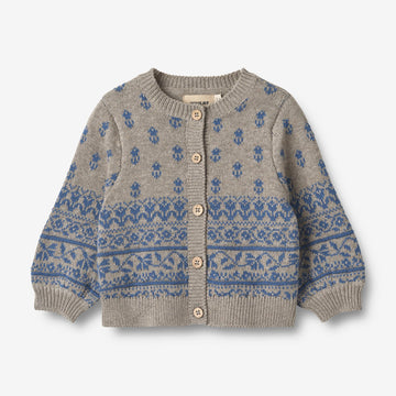 Wheat Main Jacquard Cardigan Vikki Knitted Tops 3229 warm grey melange