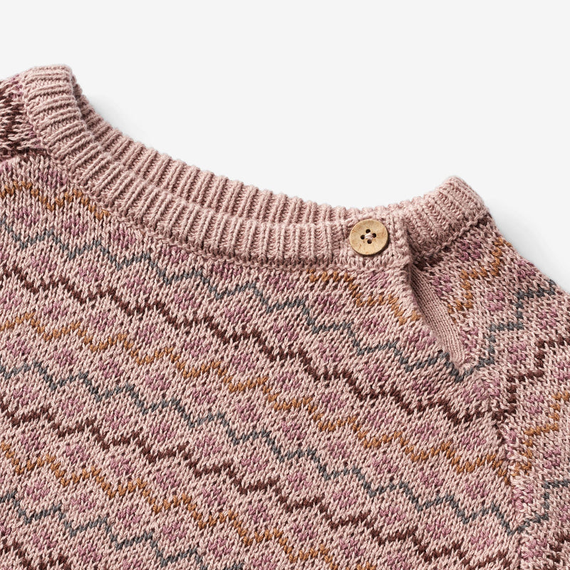 Wheat Main Jacquard Pullover Nanna | Baby Knitted Tops 1135 dry rose