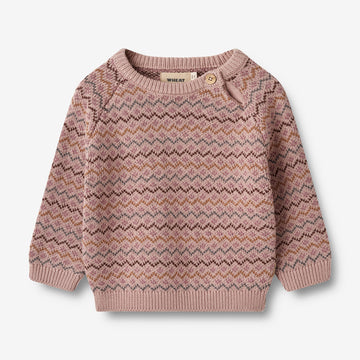 Wheat Main Jacquard Pullover Nanna | Baby Knitted Tops 1135 dry rose