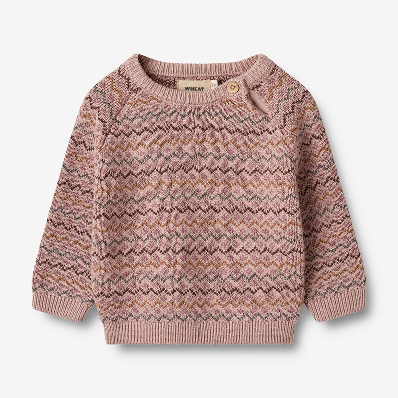 Wheat Main Jacquard Pullover Nanna | Baby Knitted Tops 1135 dry rose