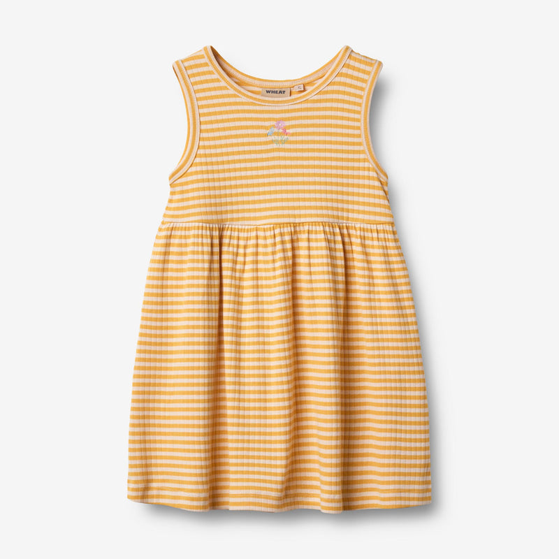 Wheat Main Jersey Dress Embroidery Martha Dress 9449 yellow rib stripe
