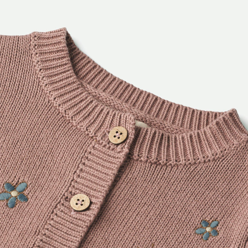 Wheat Main Knit Cardigan Ella | Baby Knitted Tops 1349 lavender rose