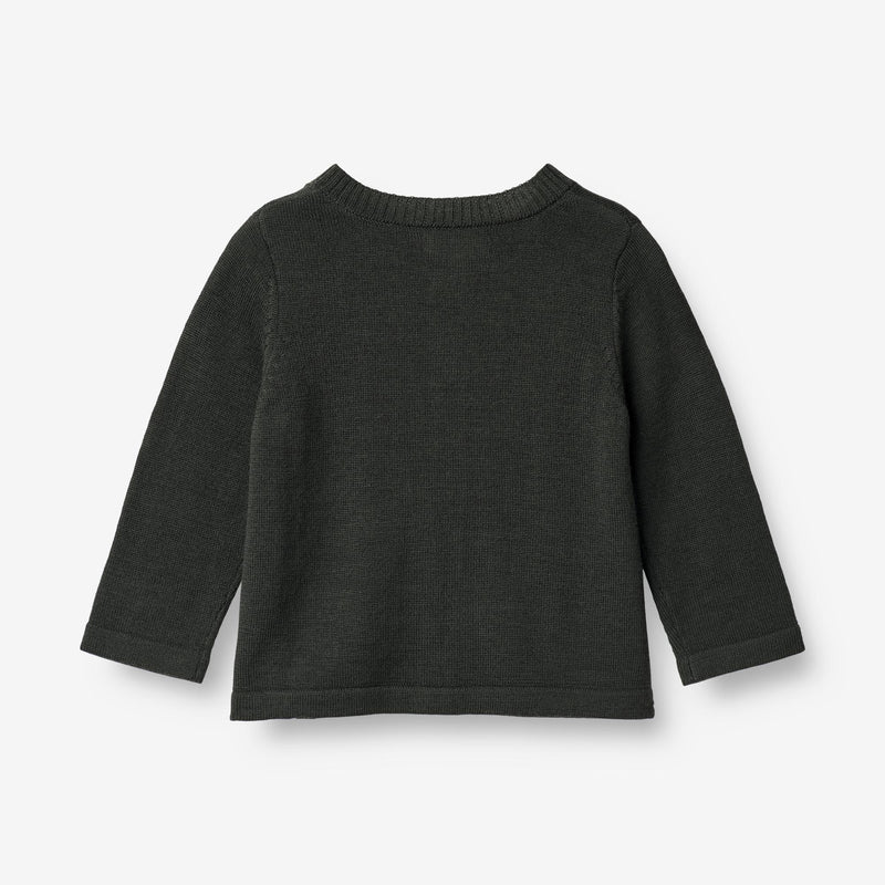 Wheat Main Knit Cardigan Sølve | Baby Knitted Tops 0025 black coal