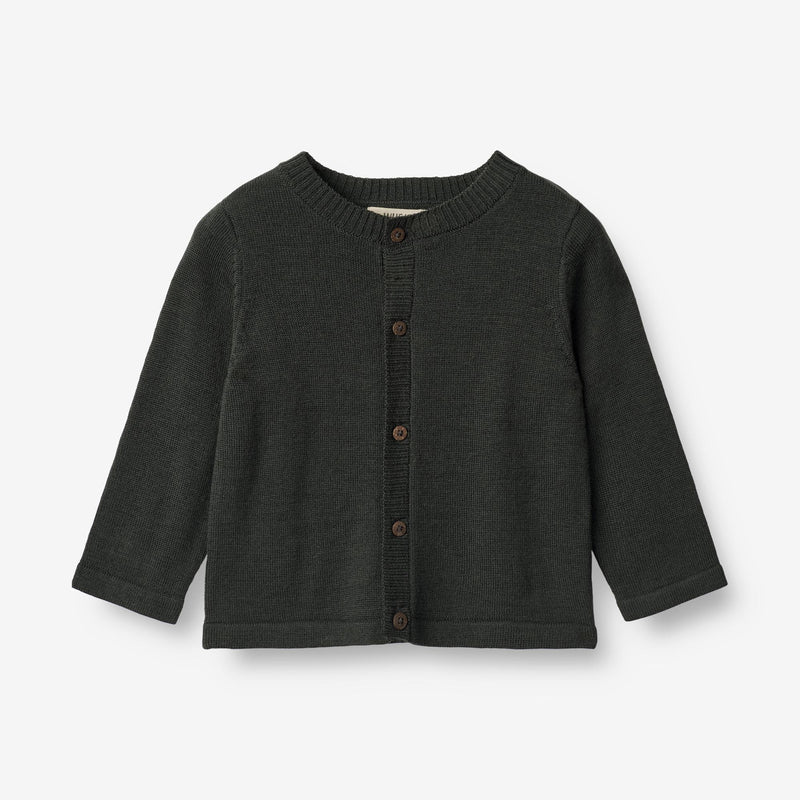 Wheat Main Knit Cardigan Sølve | Baby Knitted Tops 0025 black coal