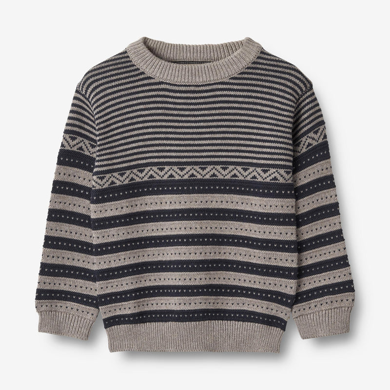 Wheat Main Knit Pullover Janus Knitted Tops 1432 navy