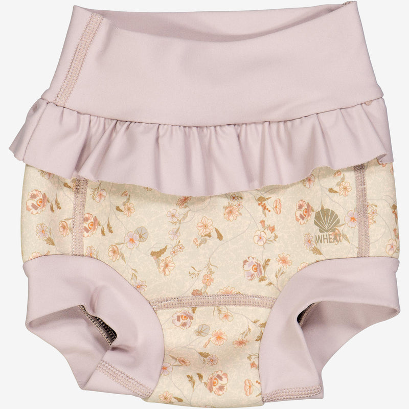 Wheat Neoprene Swim Pants Ruffle | Baby Swimwear 1492 purple poppy flowers