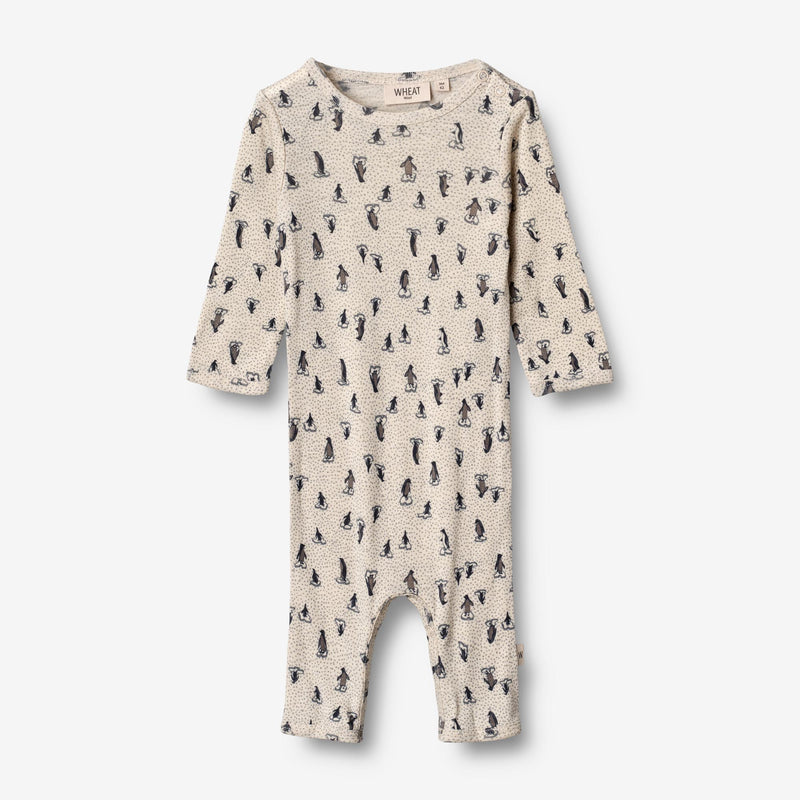 Wheat Wool Plain Wool Jumpsuit | Baby Jumpsuits 9512 penguins on ice