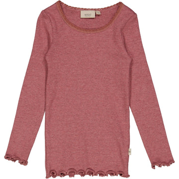 Wheat Main Rib T-Shirt Lace LS Jersey Tops and T-Shirts 2614 dark rouge melange