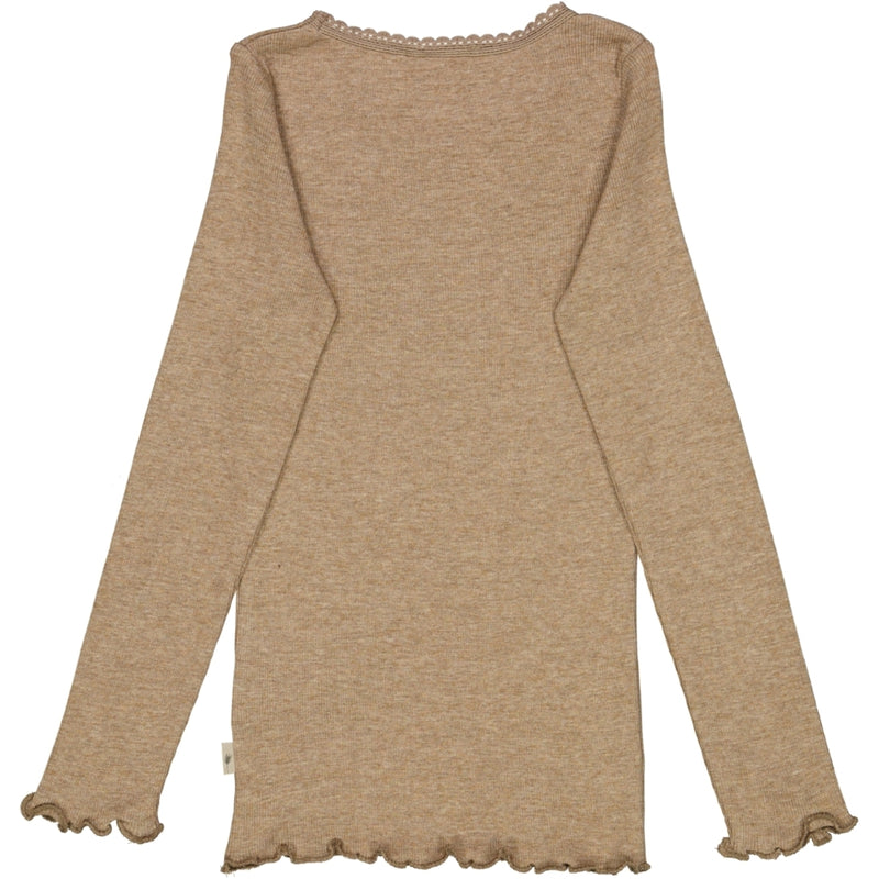 Wheat Main Rib T-Shirt Lace LS Jersey Tops and T-Shirts 3204 khaki melange