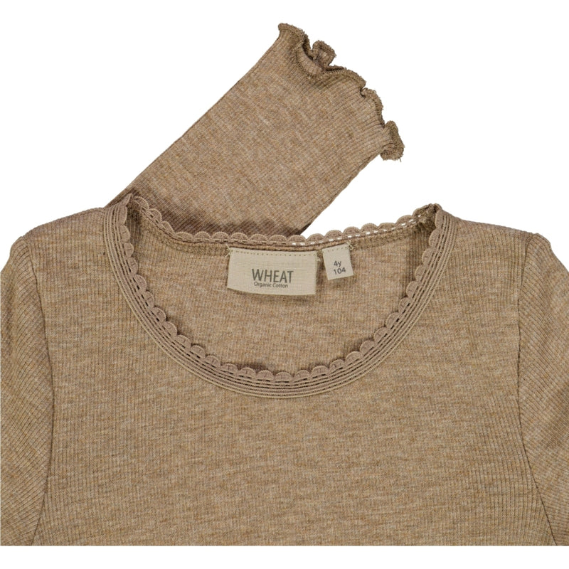 Wheat Main Rib T-Shirt Lace LS Jersey Tops and T-Shirts 3204 khaki melange