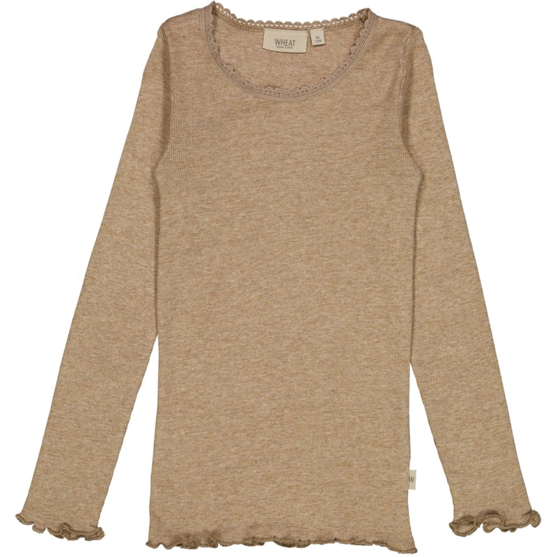 Wheat Main Rib T-Shirt Lace LS Jersey Tops and T-Shirts 3204 khaki melange