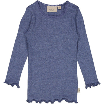 Wheat Main Rib T-Shirt Lace LS Jersey Tops and T-Shirts 1076 blue melange
