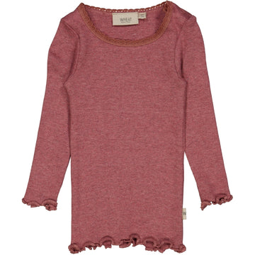 Wheat Main Rib T-Shirt Lace LS Jersey Tops and T-Shirts 2614 dark rouge melange