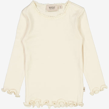 Wheat Main Rib T-Shirt Lace LS | Baby Jersey Tops and T-Shirts 3129 eggshell 