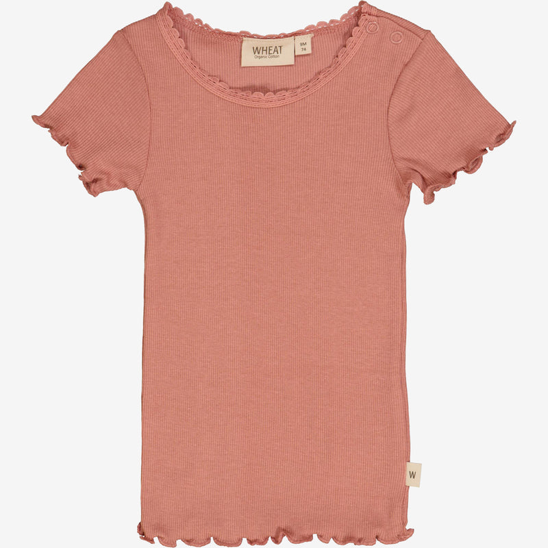 Wheat Main Rib T-Shirt Lace SS | Baby Jersey Tops and T-Shirts 2021 old rose