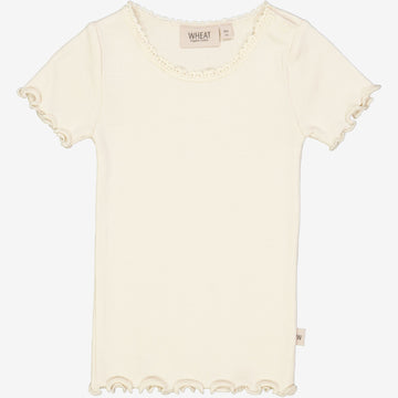 Wheat Main Rib T-Shirt Lace SS | Baby Jersey Tops and T-Shirts 3129 eggshell 