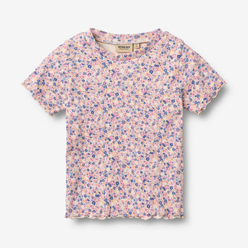 Wheat Main Rib T-shirt S/S Alicia T-Shirt 9649 pink blue flowers