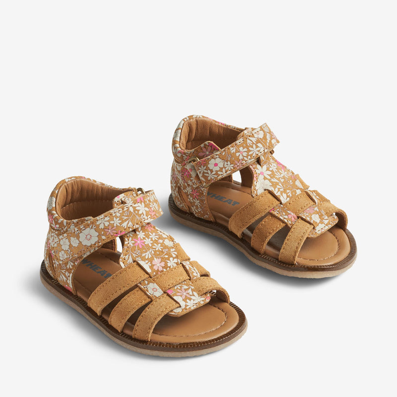 Wheat Footwear Sandal Bray Prewalker Sandals 9459 tan white flower