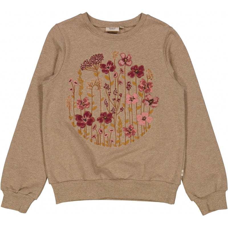 Wheat Main Sweatshirt Flower Circle Embroidery Sweatshirts 3204 khaki melange