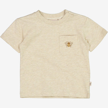 Wheat Main  T-Shirt Bee Embroidery | Baby Jersey Tops and T-Shirts 9109 buttermilk melange