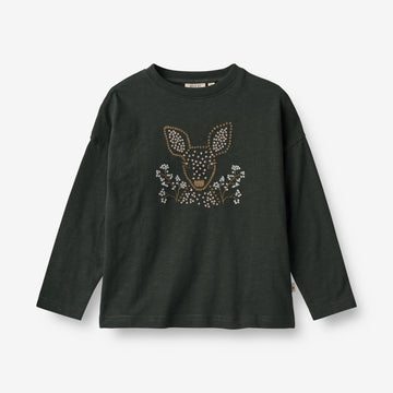 Wheat Main T-Shirt Deer Embroidery Jersey Tops and T-Shirts 0025 black coal