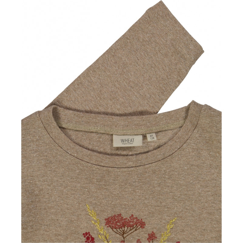 Wheat Main T-Shirt Flower Embroidery Jersey Tops and T-Shirts 3204 khaki melange