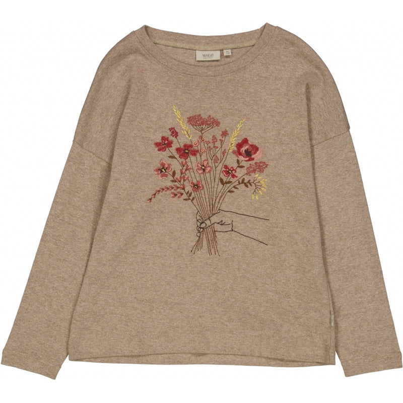 Wheat Main T-Shirt Flower Embroidery Jersey Tops and T-Shirts 3204 khaki melange