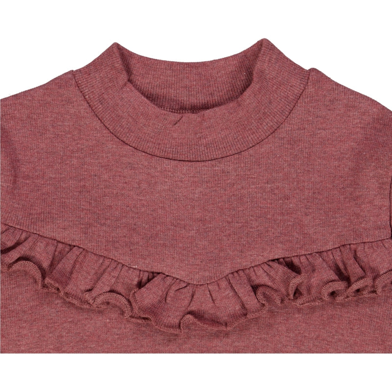 Wheat Main T-Shirt Rib Ruffle Jersey Tops and T-Shirts 2614 dark rouge melange