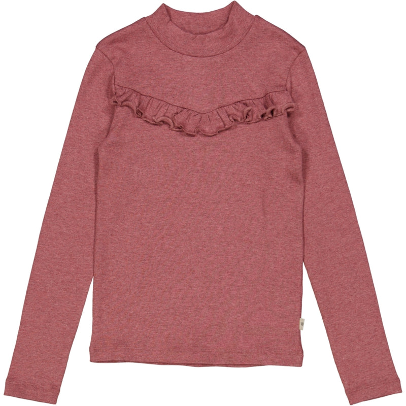 Wheat Main T-Shirt Rib Ruffle Jersey Tops and T-Shirts 2614 dark rouge melange