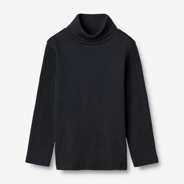 Wheat Wool T-Shirt Roll Neck Wool Jersey Tops and T-Shirts 1432 navy