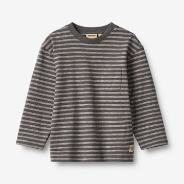 Wheat Main T-shirt L/S Ross T-Shirt 9016 dark charcoal stripe