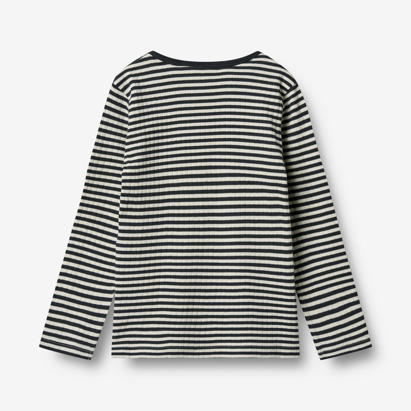 Wheat Main T-shirt L/S Stig T-Shirt 9432 navy rib stripe